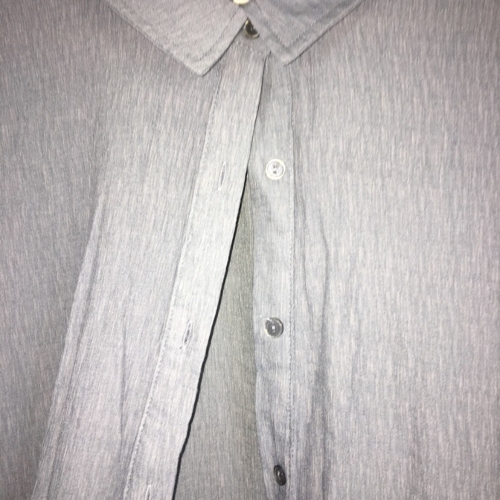 Umgee Dusty Blue Ruffle Open Sleeve Button Down - Picture 2 of 5